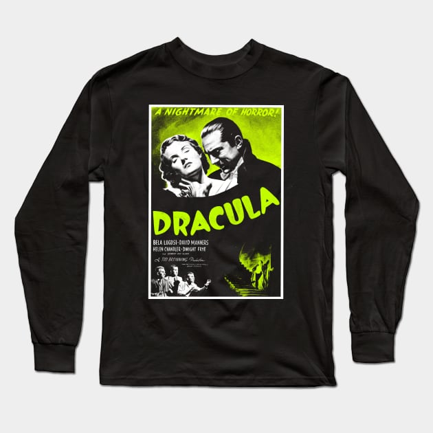 Dracula Bela Lugosi Horror Movie Poster Long Sleeve T-Shirt by Juandamurai